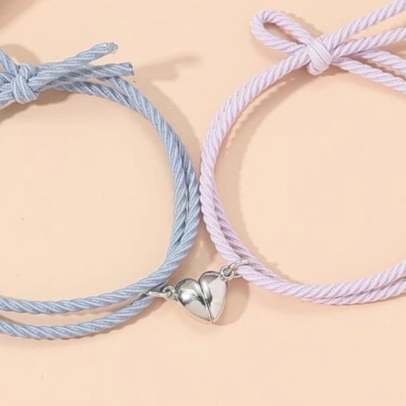 2 pcs Couple Magnetic Heart Charm Bracelet Set Adjustable - Picture 3 of 7